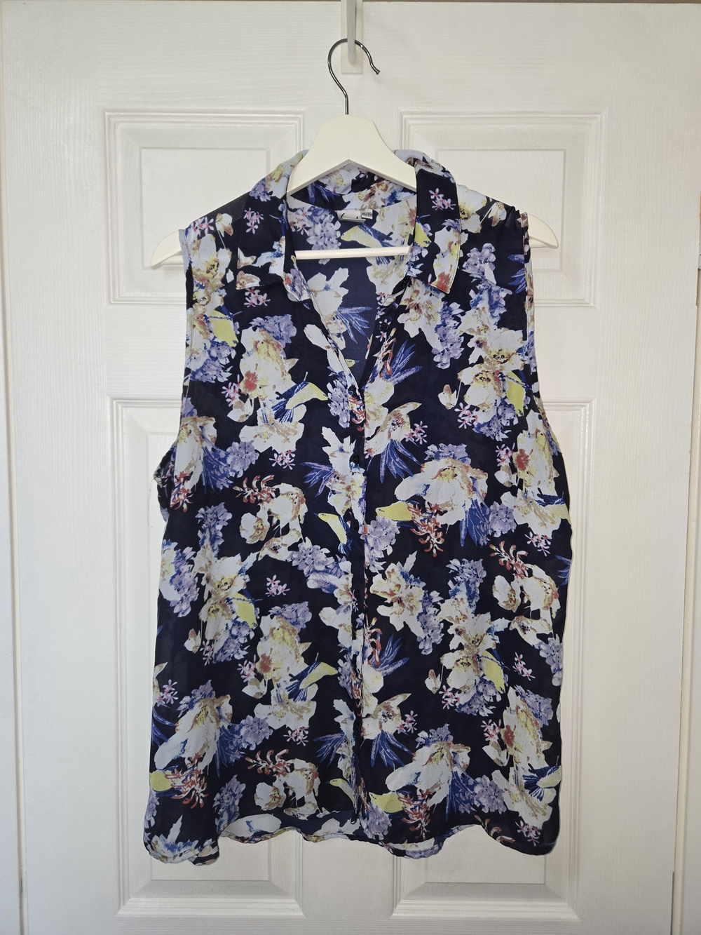 Sleeveless Navy Floral Blouse - Women's Top